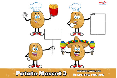 Potato Cartoon Mascot Characters 3. Vector Collection Set