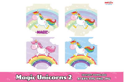 Magic Unicorn Cartoon Mascot Character 2. Vector Collection