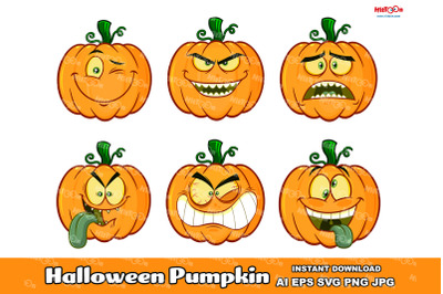 Halloween Pumpkin Cartoon Emoji Face Characters