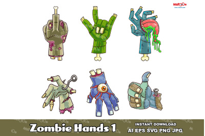 Halloween Cartoon Zombie Hands 1. Vector Hand Drawn Collection