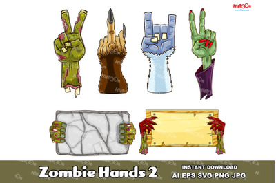 Halloween Cartoon Zombie Hands 2. Vector Hand Drawn Collection