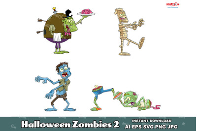 Halloween Zombie Cartoon Mascot Characters 2. Vector Collection