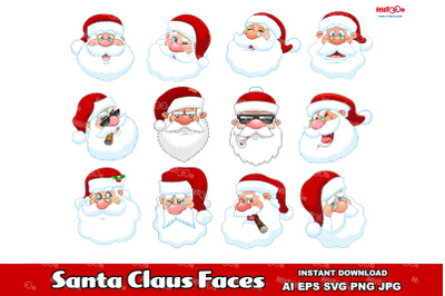 Classic Santa Claus Face Cartoon Characters. Vector Collection