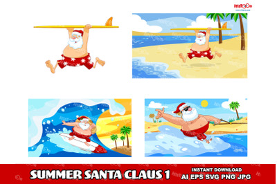 Summer Santa Claus Cartoon Characters 1. Vector Collection