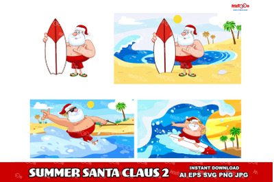 Summer Santa Claus Cartoon Characters 2. Vector Collection