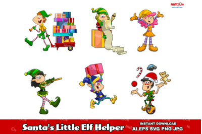 Santa&#039;s Little Elf Helper Cartoon Characters. Vector Collection