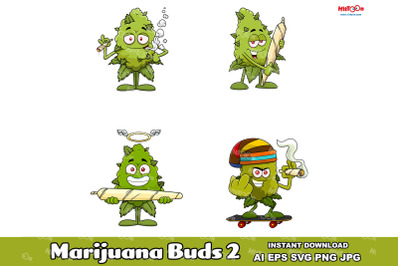 Marijuana Buds Cartoon Mascot Characters 2. Vector Collection