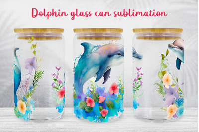 Dolphin glass can wrap Ocean sublimation png Underwater life