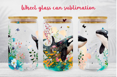 Dolphin glass can wrap Ocean sublimation png Underwater life