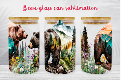 Bear glass can wrap Wild animal libbey glass can sublimation