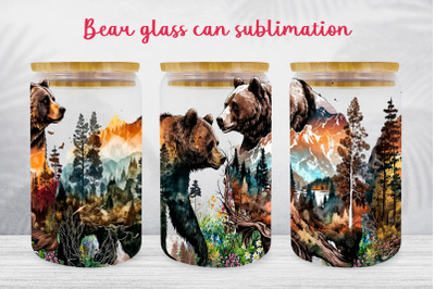 Bear glass can wrap Wild animal libbey glass can sublimation