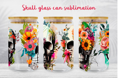 Floral skull glass can wrap Boho libbey can sublimation png