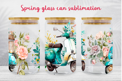 Spring glass can wrap Floral scooter libbey can sublimation