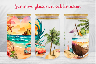 Summer glass can wrap Beach van libbey can sublimation png