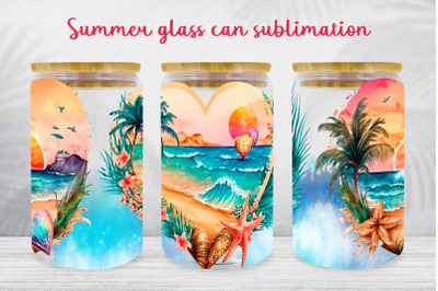 Summer glass can wrap Beach ocean libbey can sublimation png