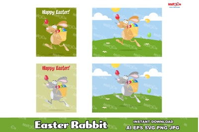 Easter Rabbit Cartoon Mascot Character. Vector Hand Drawn Collection