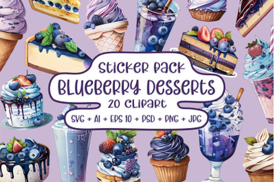 Blueberry desserts sticker set