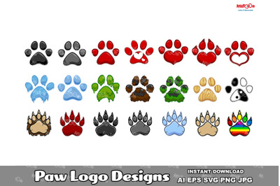 Paw Print Logo Designs Collection. Vector Hand Drawn Collection