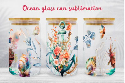 Ocean glass can wrap Sea travel libbey can sublimation png