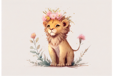Cute Baby Lion with Flowers | Spring Collections
