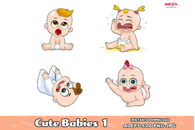 Cute Babies Cartoon Mascot Characters 1. Vector Hand Drawn Collection