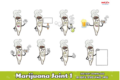 Marijuana Joint Cartoon Mascot Character. Vector Hand Drawn Collection