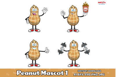 Peanut Cartoon Mascot Character 1. Vector Hand Drawn Collection Set