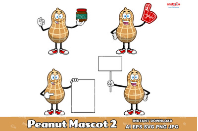 Peanut Cartoon Mascot Character 2. Vector Hand Drawn Collection Set