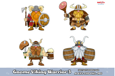 Gnome Viking Warrior Cartoon Mascot Character 3. Vector Collection