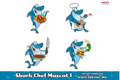 Shark Chef Cartoon Mascot Character 1. Vector Hand Drawn Collection Se