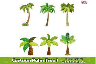 Cartoon Different Tropical Palm Tree 1. Vector Hand Drawn Collection