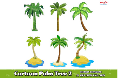 Cartoon Different Tropical Palm Tree 2. Vector Hand Drawn Collection