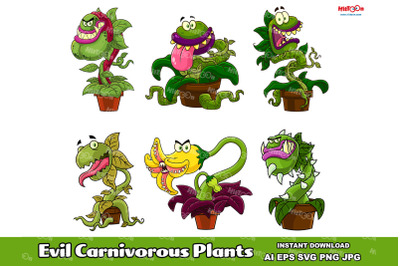 Evil Carnivorous Plants Cartoon Mascot Characters. Vector Collection