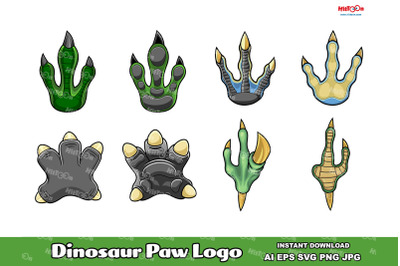 Dinosaurs Paw With Claws Logo Design. Vector Hand Drawn Collection Set