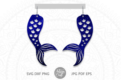Mermaid tail earrings SVG cut file, laser cut jewelry files, fish tail