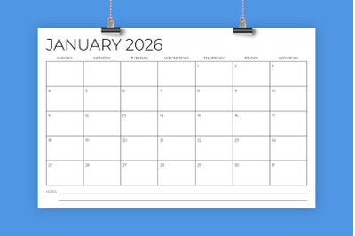 2026 11x17 Calendar Template