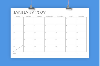2027 11x17 Calendar Template