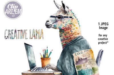 Creative Lama Working Funny JPEG Image Digital Print Wall Decor