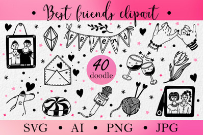 Best friends SVG clipart&2C; Friendship Day&2C; besties doodles