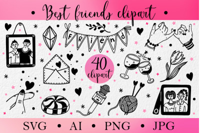Best friends SVG clipart, Friendship Day, besties doodles