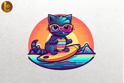 Synthwave Retro Cute Surfing Cat 5