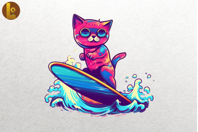 Synthwave Retro Cute Surfing Cat 6