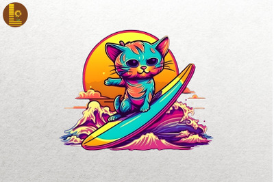 Synthwave Retro Cute Surfing Cat 8