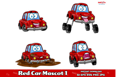 Red Car Cartoon Mascot Characters 1. Vector Hand Drawn Collection Set