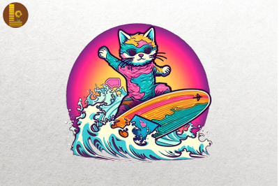 Synthwave Retro Cute Surfing Cat 13