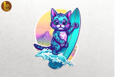 Synthwave Retro Cute Surfing Cat 16