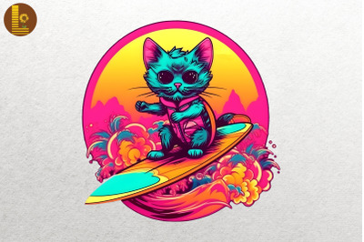 Synthwave Retro Cute Surfing Cat 20