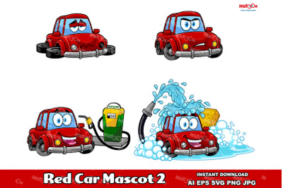 Red Car Cartoon Mascot Characters 2. Vector Hand Drawn Collection Set