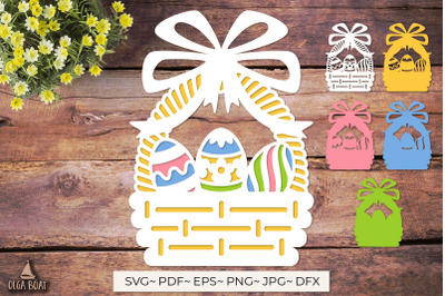 3d Easter Basket with Eggs Template