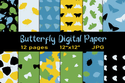 Butterfly Digital Papers. Butterfly Silhouette Seamless Patterns